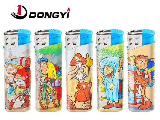 Personalización de plástico Dy-026 Etiqueta de figura de dibujos animados Acampada encendedor electrónico de gas