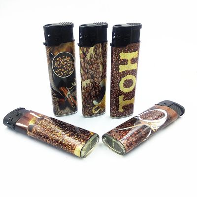 Solicitud personalizada Diseño de etiqueta de cinco colores encendedor de gas para cigarrillos tapa de viento de níquel