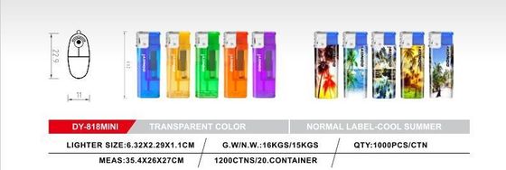 Enciendador eléctrico con color transparente OEM y aspecto lindo 6.32 * 2.29 * 1.1CM