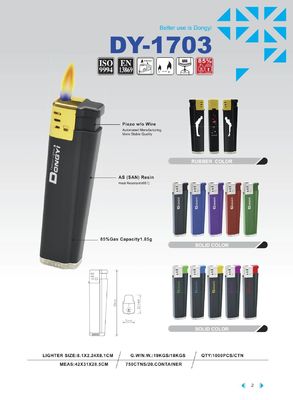 8.1*2.24*8.1CM Personalizable Dy-1703 Cinco colores único encendedor de plástico
